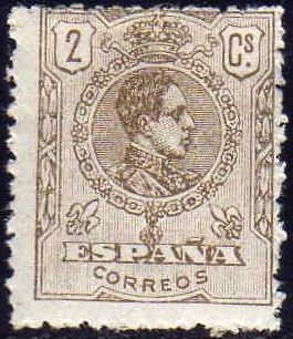 ESPAÑA 1909-22 267 Sello Nuevo * Alfonso XIII Tipo Medallón 2c c/charnela Sin numero de control al d