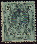 ESPAÑA 1909-22 268 Sello Alfonso XIII 5c Tipo Medallón Usado con numero de control al dorso Espana S