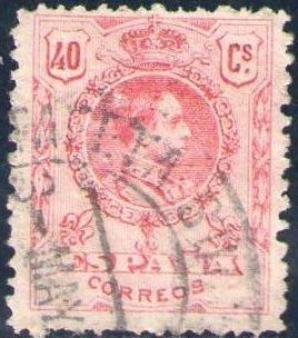 ESPAÑA 1909-22 276 Sello Alfonso XIII 40c Tipo Medallón Usado con numero de control al dorso Espana 