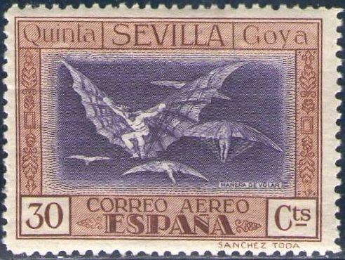 ESPAÑA 1930 523 Sello Nuevo Quinta de Goya en Expo de Sevilla Disparate Volante 30c c/charnela Espan