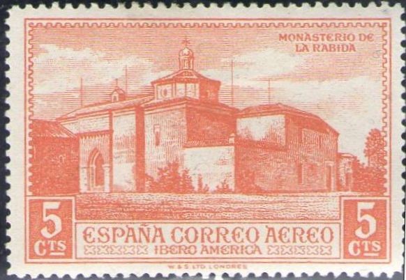 ESPAÑA 1930 559 Sello Nuevo Descubrimiento de América Correo Aereo Monasterio de la Rabida 5c c/char