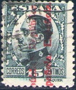 ESPAÑA 1931 596 Sello Alfonso XIII 15c Sobrecargado Republica Española Usado c/nº control dorso Espa