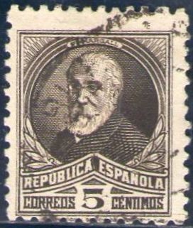 ESPAÑA 1932 655 Sello º Francisco Pi y Margall 5c c/nº control dorso Republica Española