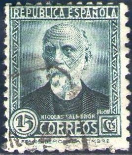 ESPAÑA 1932 657 Sello Nicolás Salmeron 15c c/nº control dorso Usado Republica Española Espana Spain 