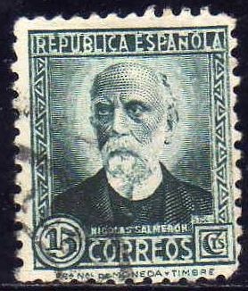 ESPAÑA 1932 665 Sello Personajes Nicolás Salmeron 15c Usado Republica Española Espana Spain Espagne 