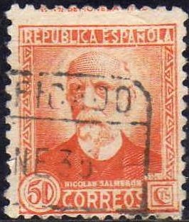 ESPAÑA 1932 671 Sello Personajes Nicolas Salmeron 50c Usado Republica Española Espana Spain Espagne 