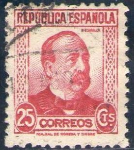 ESPAÑA 1934 685 Sello Personajes Manuel Ruiz Zorrilla 25c Usado Republica Española Espana Spain 