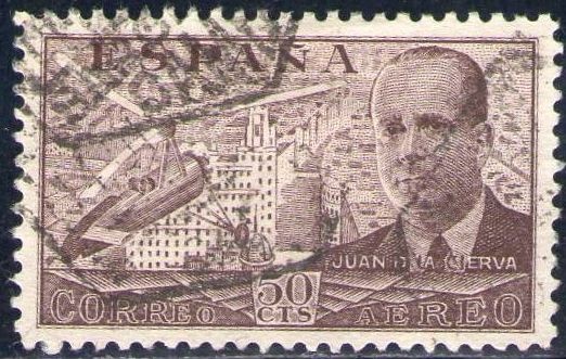 ESPAÑA 1941 943 Sello º Juan de la Cierva y Autogiro 50c