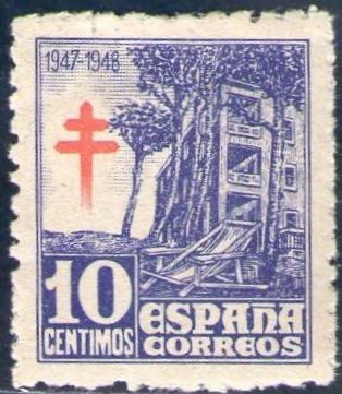 ESPAÑA 1947 1018 Sello ** Pro Tuberculosos Cruz de Lorena en Rojo 10c