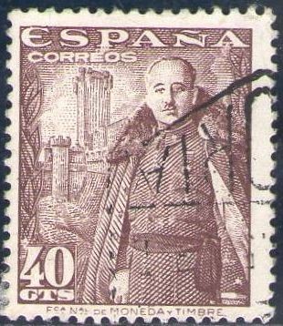 ESPAÑA 1948 1027 Sello General Franco y Castillo de la Mota 40c Usado Espana Spain Espagne Spagna Sp