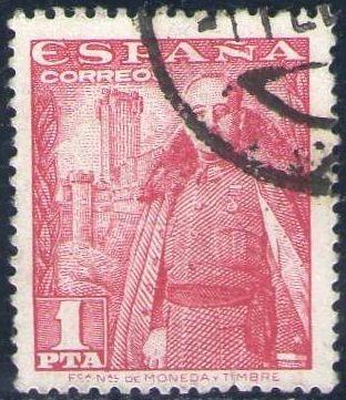 ESPAÑA 1948 1032 Sello General Franco y Castillo de la Mota 1p Usado Espana Spain Espagne Spagna Spa