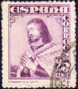 ESPAÑA 1948 1033 Sello Personajes Fernando III El Santo 25c Usado Espana Spain Espagne Spagna Spanje