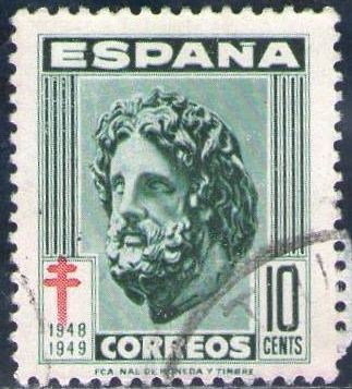 ESPAÑA 1948 1041 Sello Pro Tuberculosos Cruz de Lorena 10c usado Espana Spain Espagne Spagna Spanje 