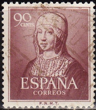 ESPAÑA 1950 1094 Sello V Centenario de la muerte de Isabel la Católica 90c Usado Espana Spain Espagn