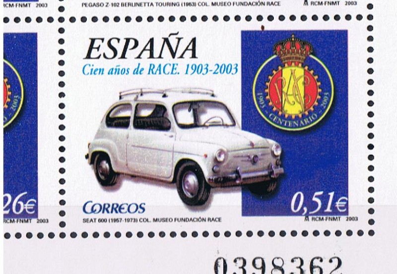 Edifil  SH 3996 B  Cien años del Real Automóvil Club de España (R.A.C.E.)  