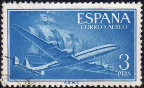 ESPAÑA 1955 1175 Sello Avion Super Constellation y Nao Santa Maria 3p Usado Espana Spain Espagne Spa