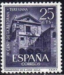 ESPAÑA 1962 1428 Sello Nuevo IV Cent. Reforma Teresiana Monasterio de San Jose Santa Teresa de Avila