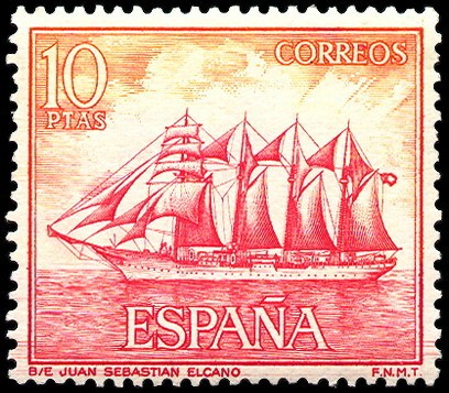 ESPAÑA 1964 1612 Sello Nuevo Barcos Marina Española Velero Juan Sebastian Elcano