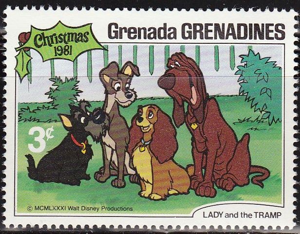 GRENADA GRENADINES 1981 Scott 453 Sello Nuevo Disney Escenas de La Dama y el Vagabundo 3c 