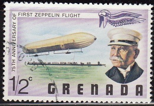 Grenada 1978 Scott 834 Sello Aniversario Zeppelin Vuelo Charles Lindbergh Globo y Conde 1/2c