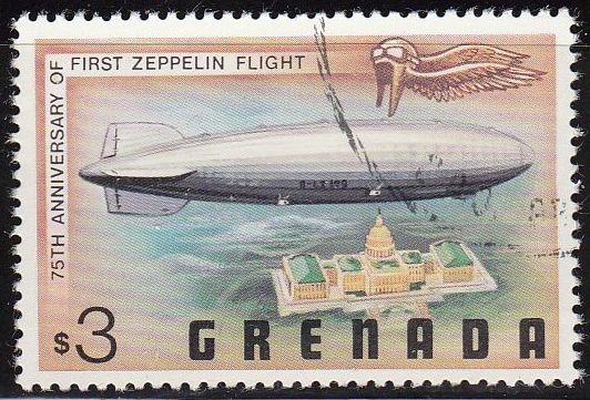 Grenada 1978 Scott 840 Sello Aniversario Zeppelin Vuelo Charles Lindbergh Volando sobre Casa Blanca