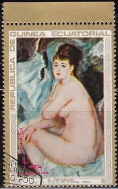 Guinea Ecuatorial 1973 Michel 208 Sello Pintura Pierre Auguste Renoir Mujer Desnuda Museo Rodin