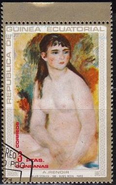 Guinea Ecuatorial 1973 Michel 210 Sello Pintura Pierre Auguste Renoir Diana Museo de Arte Moscu