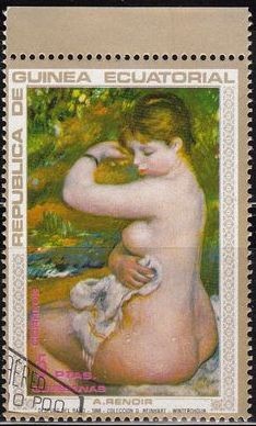 Guinea Ecuatorial 1973 Michel 211 Sello Pintura Pierre Auguste Renoir Despues del Baño Winterthour 