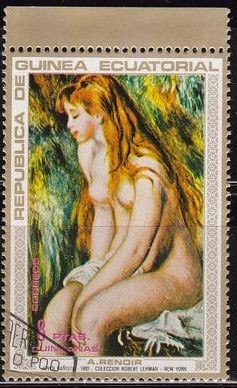 Guinea Ecuatorial 1973 Michel 212 Sello Pintura Pierre Auguste Renoir Dede o la Fuente Museo Zurich