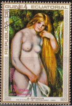 Guinea Ecuatorial 1973 Michel 213 Sello Pintura Pierre Auguste Renoir Joven Bañista Museo New York