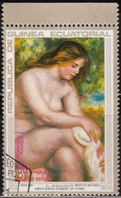 Guinea Ecuatorial 1973 Michel 214 Sello Pintura Pierre Auguste Renoir Bañista Sentada Secandose 