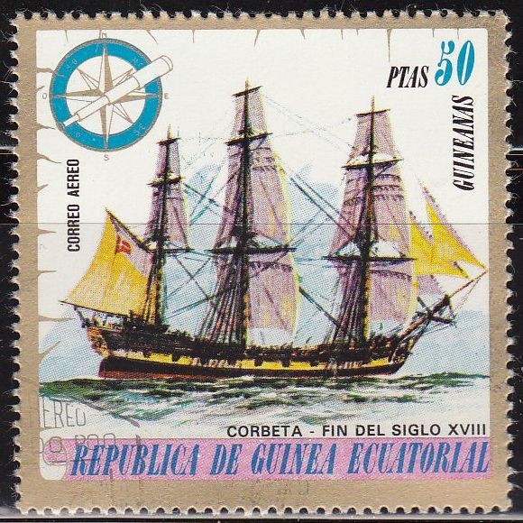 Guinea Ecuatorial 1976 75174 Sello Barco Corbeta Fin de Siglo XVIII Correo Aereo 50pts