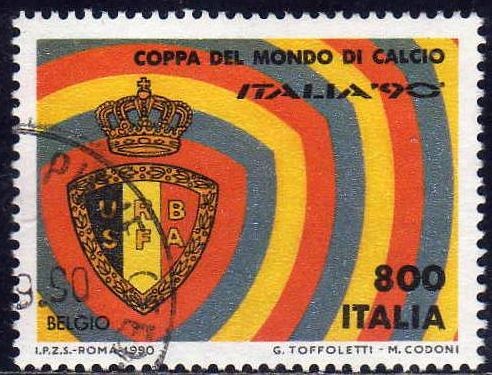 Italia 1990 Scott 1801a Sello Campeonato Mundial de Futbol Belgica usado 