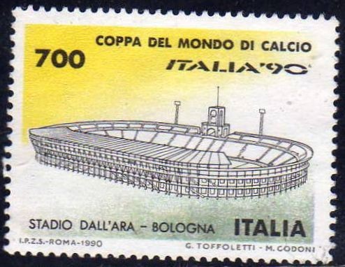 Italia 1990 Scott 1800c Sello Campeonato Mundial de Futbol Estadio Dall'Ara Bologna usado 