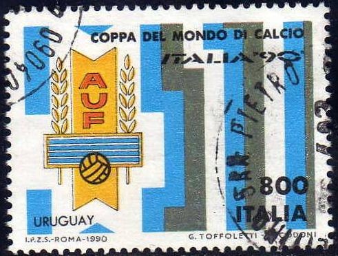 Italia 1990 Scott 1801b Sello Campeonato Mundial de Futbol Uruguay usado 