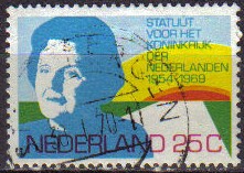 Holanda 1969 Scott 479 Sello Serie Basica Reina Juliana y sol naciente usado Netherland