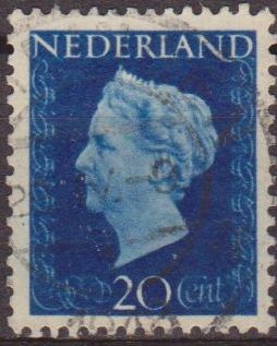 Holanda 1947 Scott 295 Sello Reina Guillermina 20c usado Netherland 