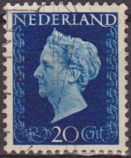 Holanda 1947 Scott 295 Sello Reina Guillermina 20c usado Netherland 