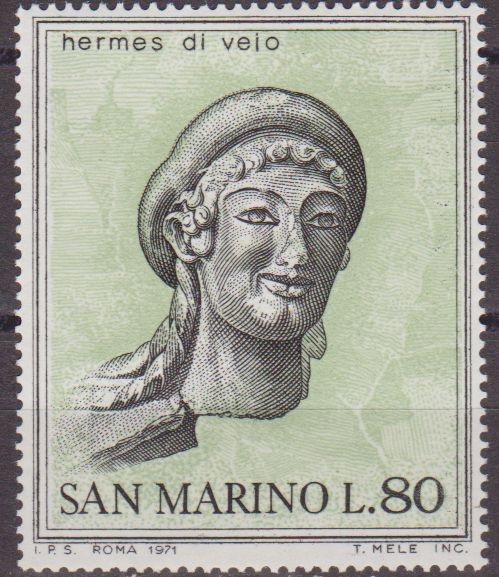 SAN MARINO 1971 Scott 755 Sello Nuevo Arte Etrusco Cabeza de Mercurio Hermes di Veio 80L 