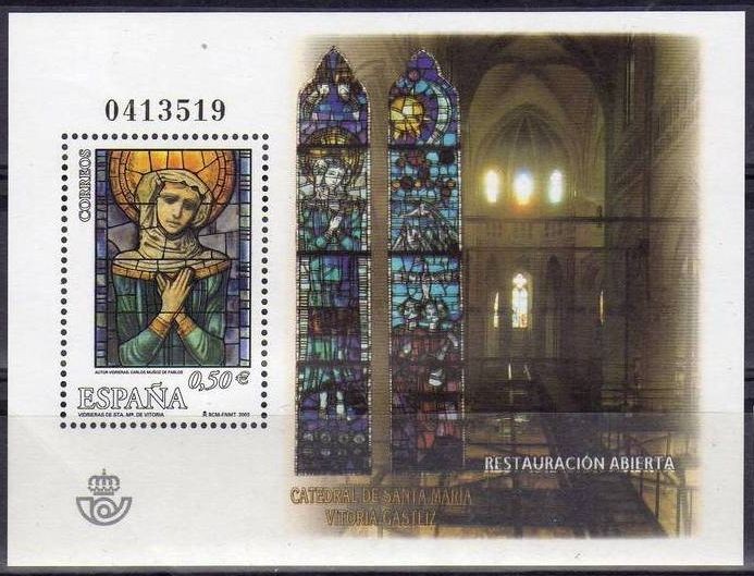 ESPAÑA 2002 3954 HB Sellos Nuevos Arte Español Nave Central y Vidrieras Catedral de Vitoria