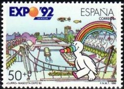 ESPAÑA 1990 3053 Sello Nuevo Exposición Universal de Sevilla Curro en diversos recintos