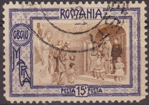 RUMANIA 1907 Scott B20 Sello Angel de la Guarda Princesa Maria ante los Pobres usado