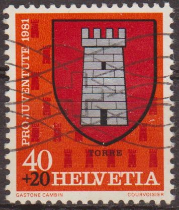 Suiza 1981 Scott B485 Sello Heraldica Pro Juventud Torre usado Switzerland Suisse 