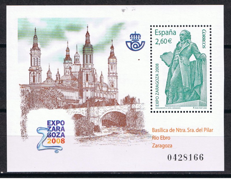 Edifil SH 4422  Expo Zaragoza 2008.   Se completa con una vista de la Basílica deNuestra Señora del 