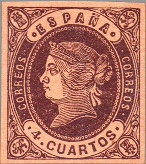 ESPAÑA 1862 58 Sello Nuevo Isabel II Tipo I 4cu Castaño sobre anteado 