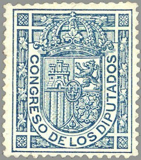 ESPAÑA 1896-98 231 Sello Nuevo Escudo de España Servicio Oficial Congreso Diputados s/v Azul 