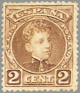 ESPAÑA 1901-5 241 Sello Nuevo Alfonso XIII 2c Tipo Cadete Castaño Numero de control al dorso 