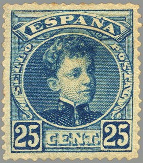 ESPAÑA 1901-5 248 Sello Nuevo Alfonso XIII 25c Tipo Cadete Azul Numero de control al dorso 