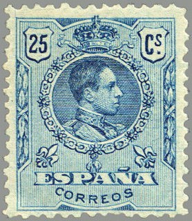 ESPAÑA 1909 274 Sello Nuevo Alfonso XIII Tipo Medallón 25c Azul numero de control al dorso 