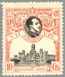 ESPAÑA 1920 300 Sello Nuevo VII Congreso de la UPU Alfonso XIII y Palacio Comunicaciones Madrid 10c 